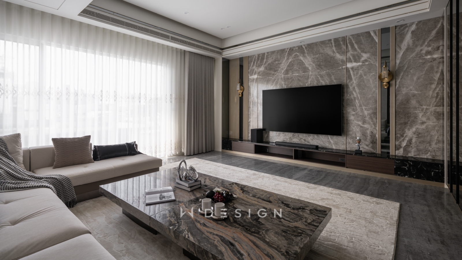 台南室內設計推薦：現代風大理石電視牆與精品客廳裝潢