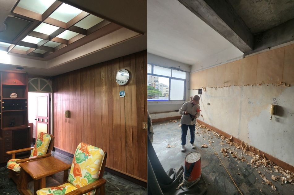 老屋翻新前 室內老舊裝潢與木質牆面狀態